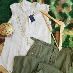 NWT GAP 100% Linen Sleeveless Button-Up Blouse XS